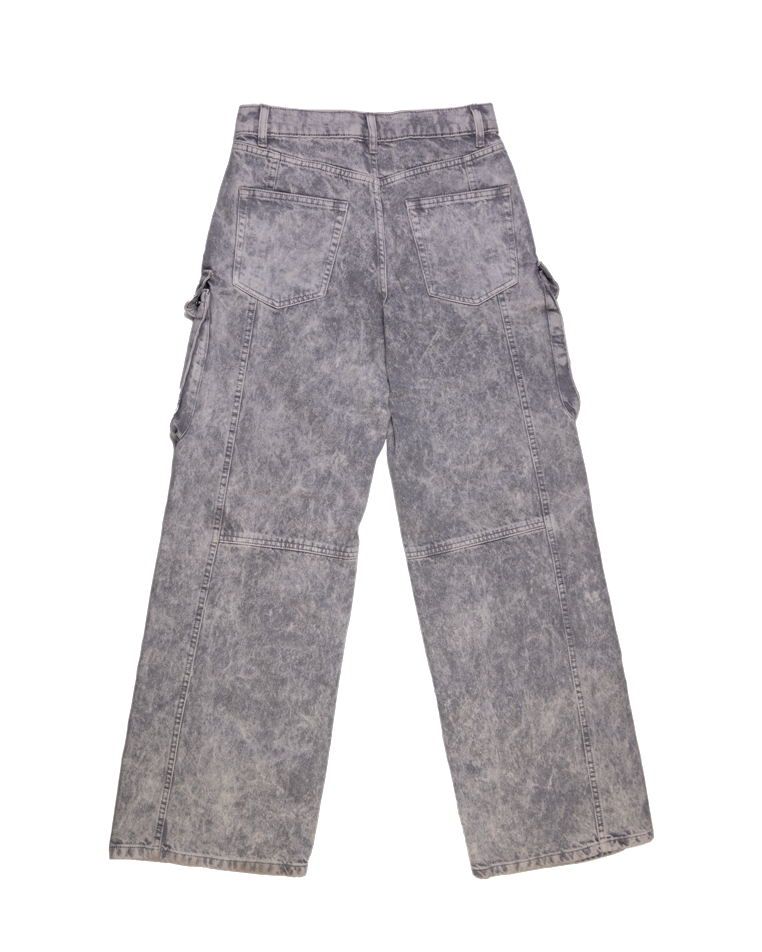 Washed Grey Denim Cargo Pants