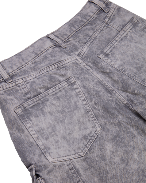 Washed Grey Denim Cargo Pants