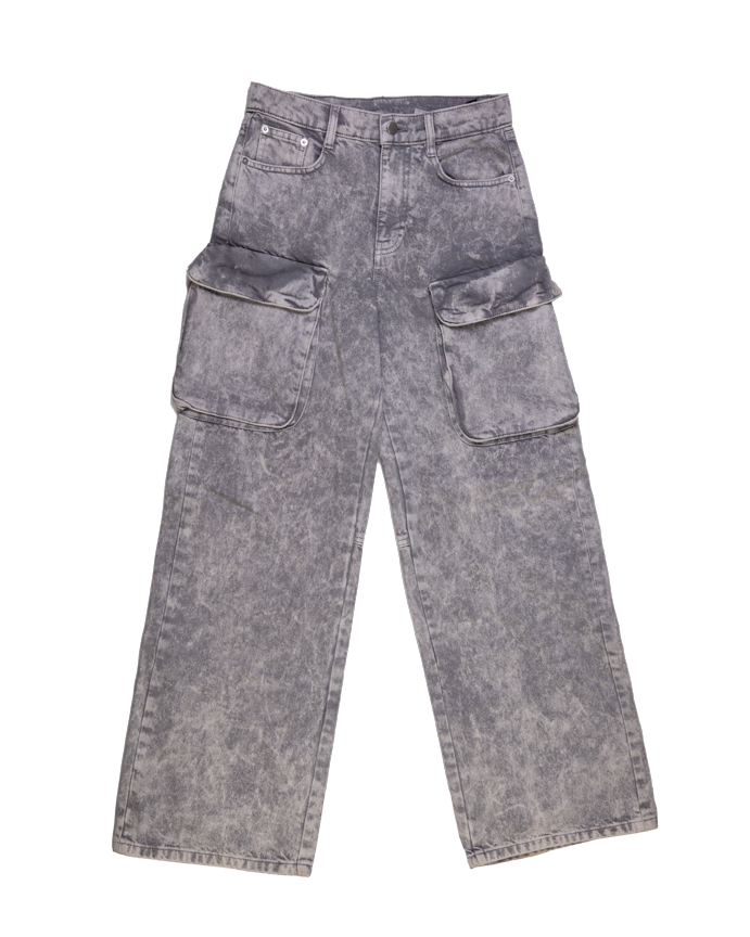 Washed Grey Denim Cargo Pants