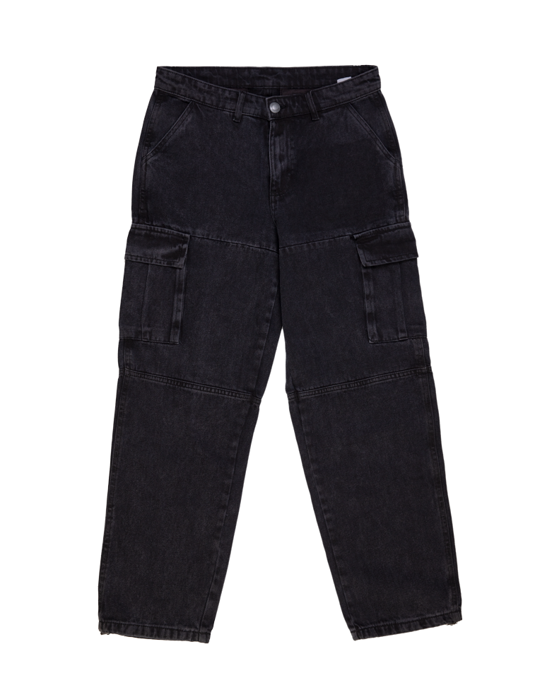 Washed Black Denim Cargo Pants