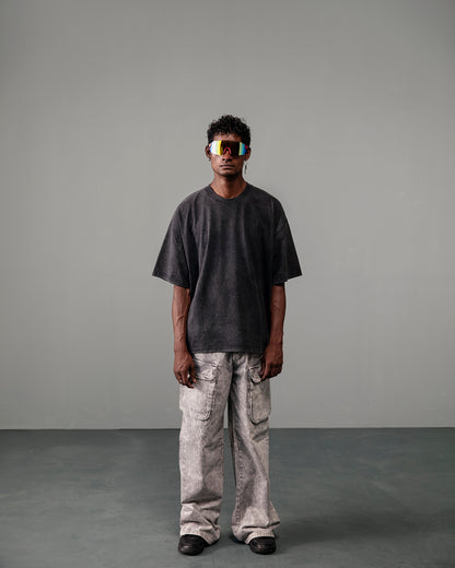 Washed Grey Denim Cargo Pants