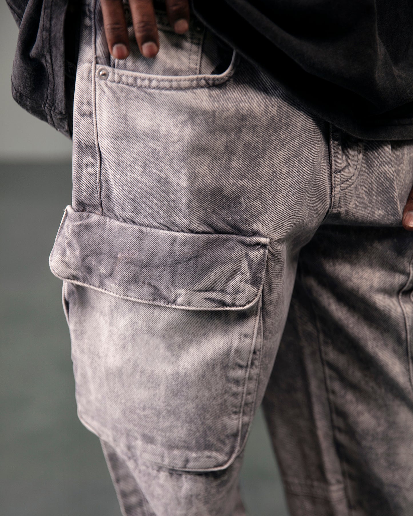 Washed Grey Denim Cargo Pants