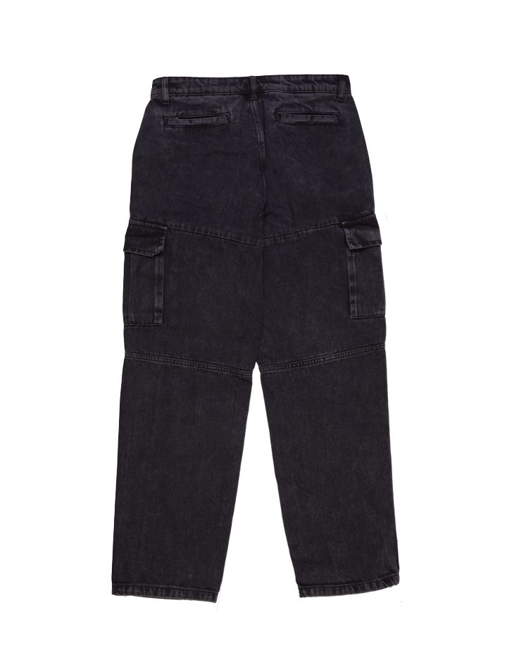 Washed Black Denim Cargo Pants