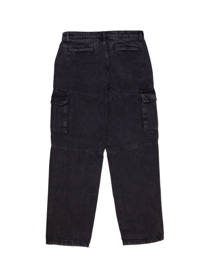 Washed Black Denim Cargo Pants