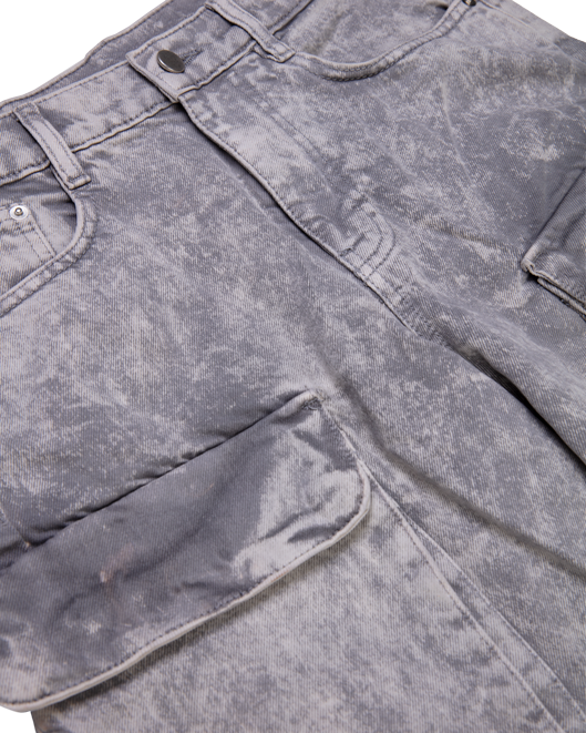 Washed Grey Denim Cargo Pants