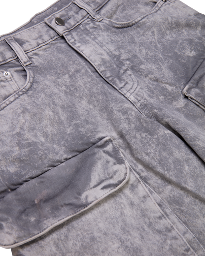 Washed Grey Denim Cargo Pants