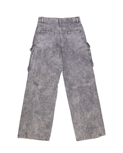 Washed Grey Denim Cargo Pants