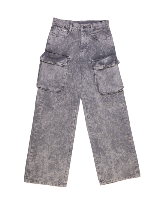 Washed Grey Denim Cargo Pants