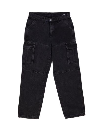 Washed Black Denim Cargo Pants